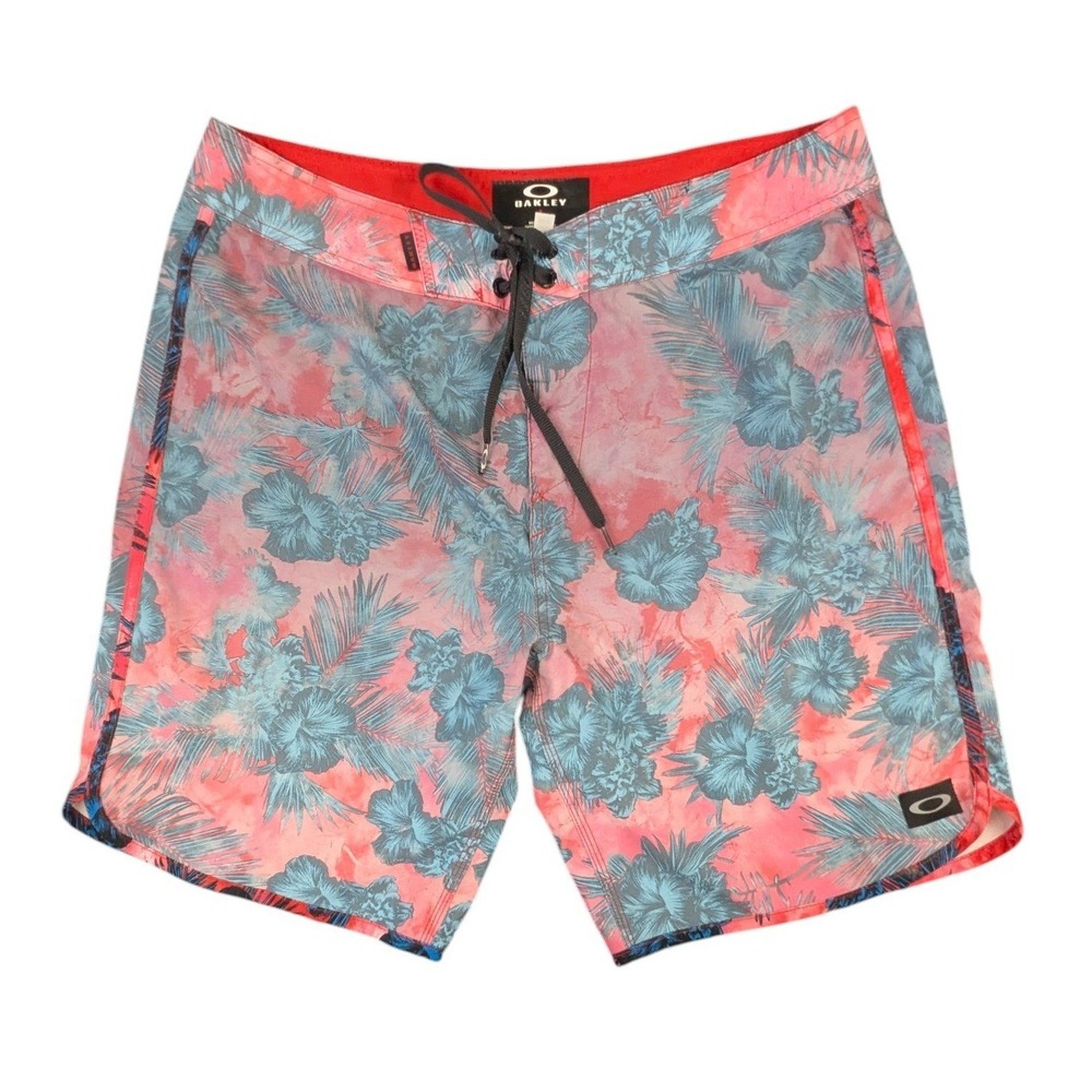 Oakley Board Shorts Mens 34 Pink Blue Floral Hibiscus Swim Trunks 482141 SP16